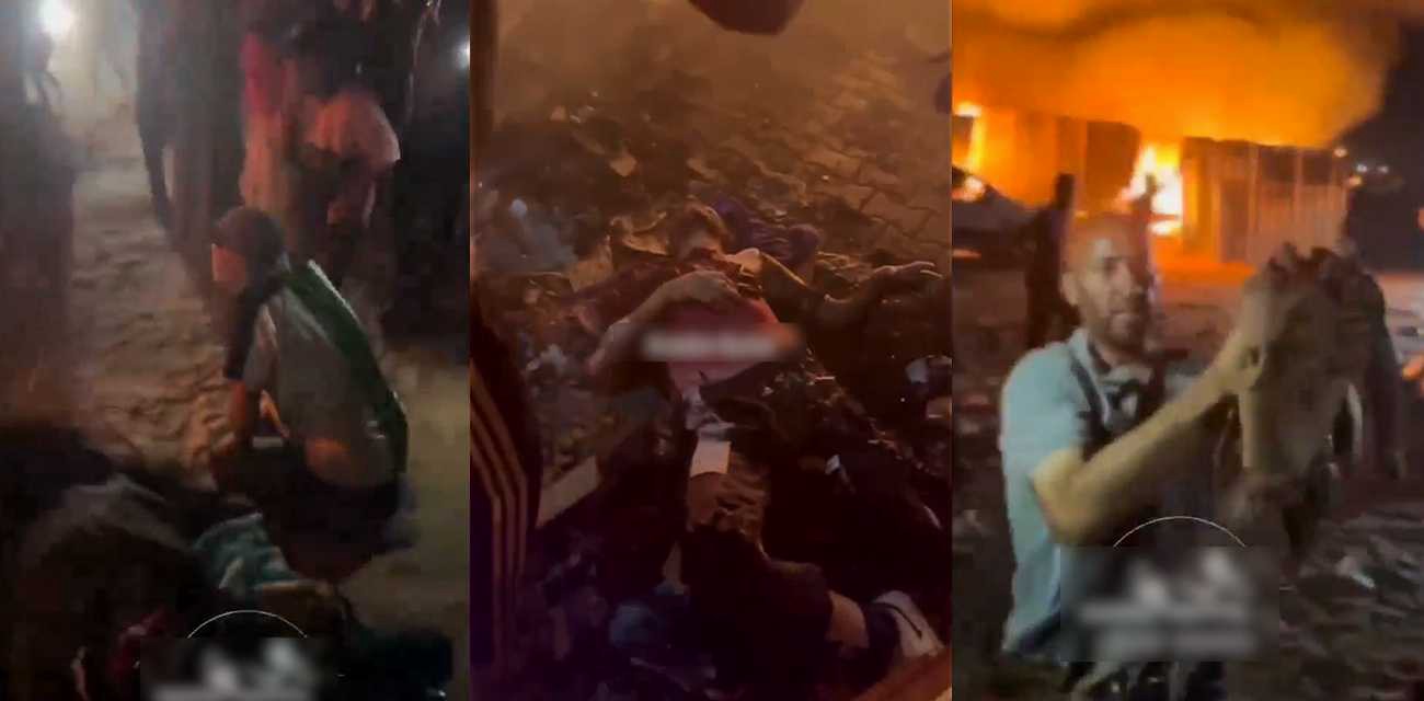 以色列大屠杀现场 加沙拉法地区遭以军轰炸 大量难民被炸死 还有儿童被炸到人首分离 这才是人间撒旦啊