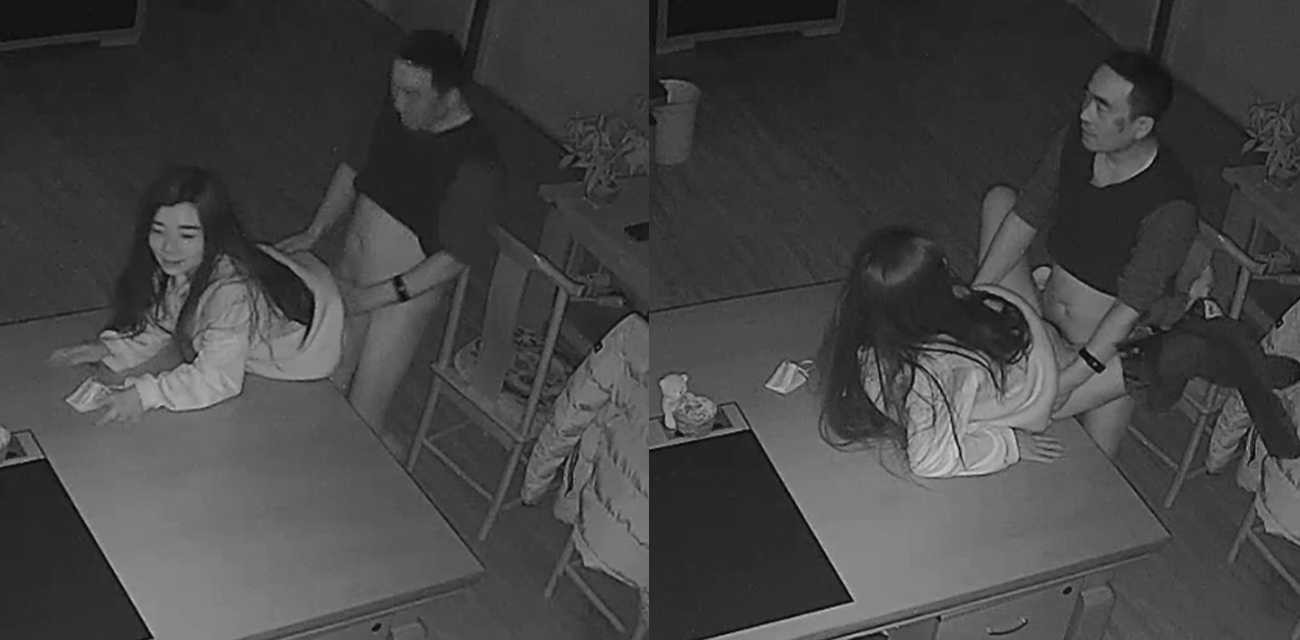 黑客入侵办公室监控摄像头！年轻女秘书和老板在办公室加班 趁着夜色 老板把精液射进了她的阴道里！
